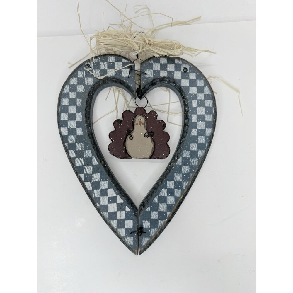 Tender Heart Treasures Folk Art Snowman In Heart Wood Wall Hanging Sign 1998